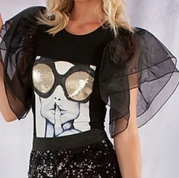 Puff Sleeve Sequin Tee - Picture 1 of 3